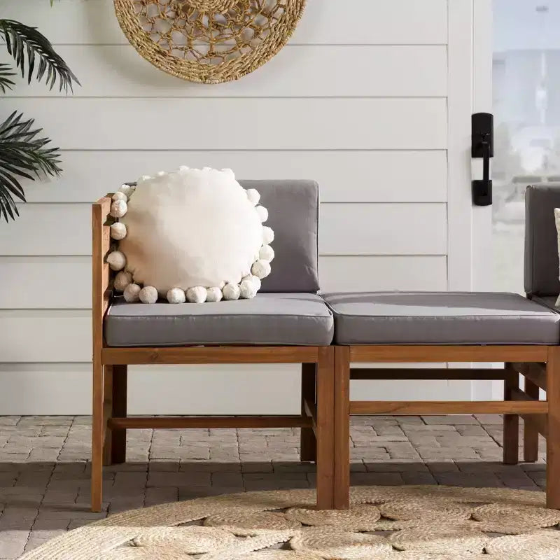 Set da conversazione modulare a 3 pezzi in legno di acacia per patio con cuscini - Saracina Home