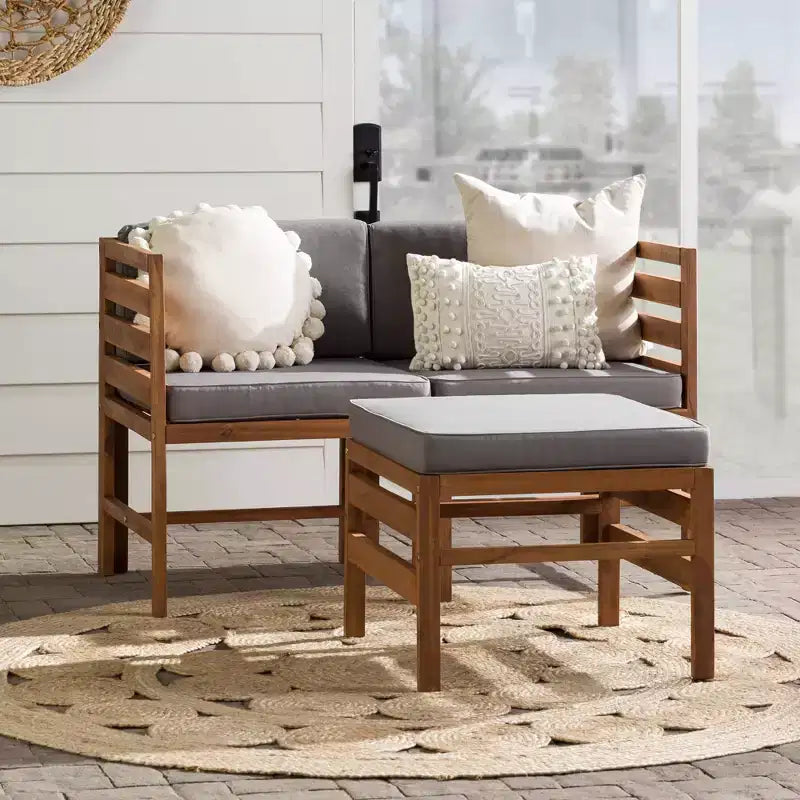 Set da conversazione modulare a 3 pezzi in legno di acacia per patio con cuscini - Saracina Home