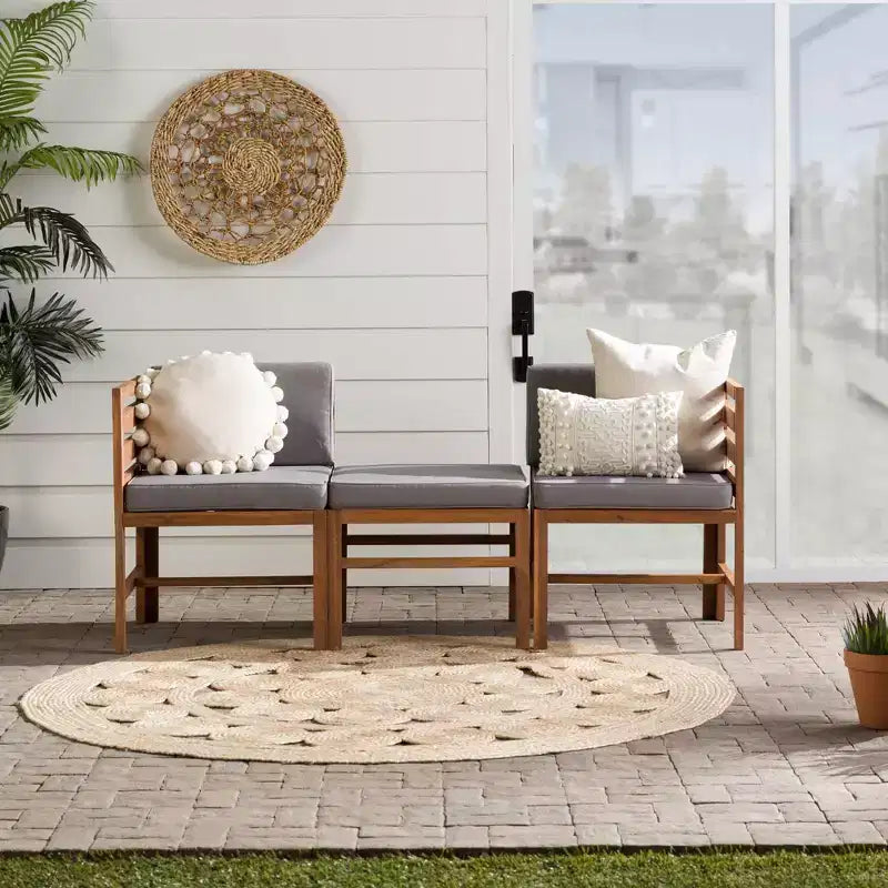 Set da conversazione modulare a 3 pezzi in legno di acacia per patio con cuscini - Saracina Home