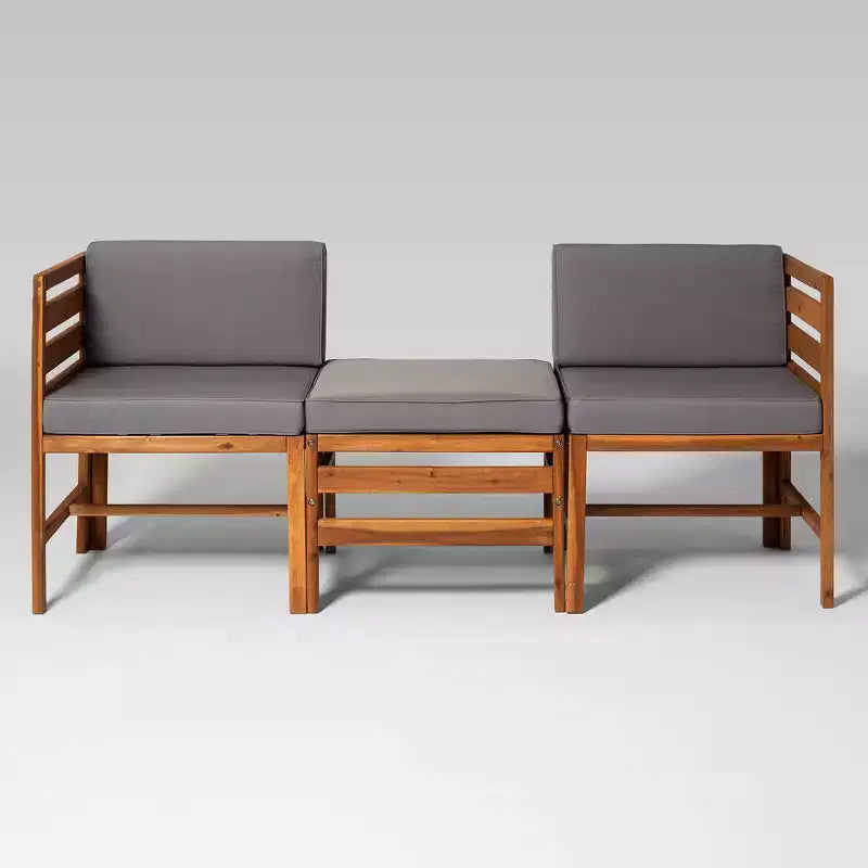 Set da conversazione modulare a 3 pezzi in legno di acacia per patio con cuscini - Saracina Home