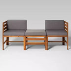 Set da conversazione modulare a 3 pezzi in legno di acacia per patio con cuscini - Saracina Home