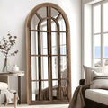 Miroir mural pleine longueur, design cintrée à grille en bois massif, ouvrable, sans support