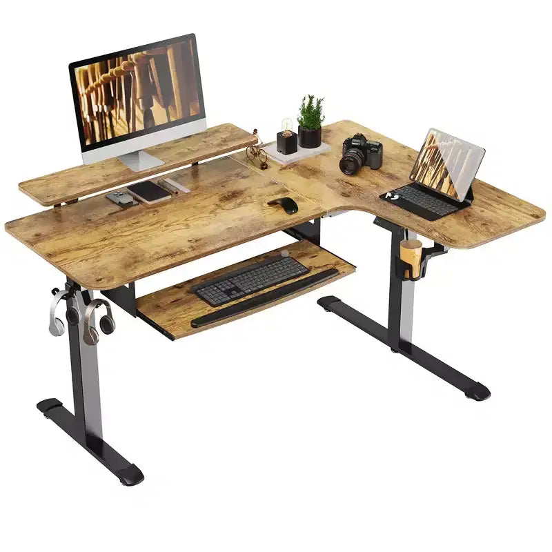 Bureau assis-debout en forme de L EUREKA ERGONOMIC 60x23 avec accessoires