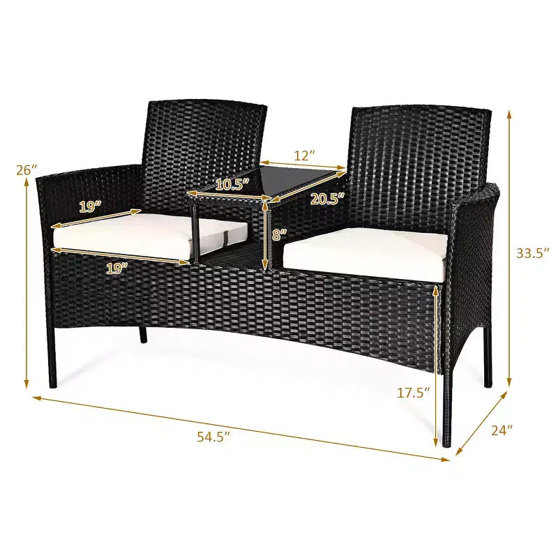 Costway Set da Salotto da Esterno in Rattan con Divano a Due Posti Tavolo in Vetro e Sedie