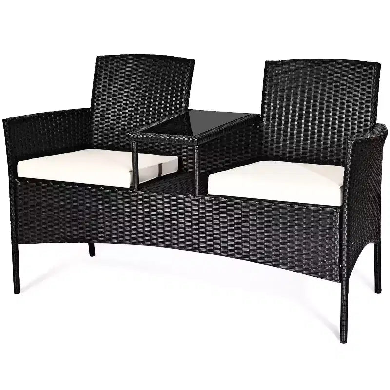 Costway Set da Salotto da Esterno in Rattan con Divano a Due Posti Tavolo in Vetro e Sedie