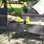 Costway Set 4 Pezzi Mobili da Giardino in Rattan Divano con Cuscini Tavolino da Caffè Giardino Turchese/Rosso/Bianco/Grigio/Blu scuro