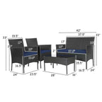 Costway Set 4 Pezzi Mobili da Giardino in Rattan Divano con Cuscini Tavolino da Caffè Giardino Turchese/Rosso/Bianco/Grigio/Blu scuro