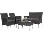 Costway Set 4 Pezzi Mobili da Giardino in Rattan Divano con Cuscini Tavolino da Caffè Giardino Turchese/Rosso/Bianco/Grigio/Blu scuro
