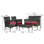 Costway Set 4 Pezzi Mobili da Giardino in Rattan Divano con Cuscini Tavolino da Caffè Giardino Turchese/Rosso/Bianco/Grigio/Blu scuro