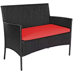 Costway Set 4 Pezzi Mobili da Giardino in Rattan Divano con Cuscini Tavolino da Caffè Giardino Turchese/Rosso/Bianco/Grigio/Blu scuro