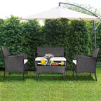 Costway Set 4 Pezzi Mobili da Giardino in Rattan Divano con Cuscini Tavolino da Caffè Giardino Turchese/Rosso/Bianco/Grigio/Blu scuro