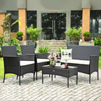 Costway Set 4 Pezzi Mobili da Giardino in Rattan Divano con Cuscini Tavolino da Caffè Giardino Turchese/Rosso/Bianco/Grigio/Blu scuro