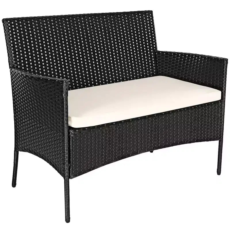 Costway Set 4 Pezzi Mobili da Giardino in Rattan Divano con Cuscini Tavolino da Caffè Giardino Turchese/Rosso/Bianco/Grigio/Blu scuro