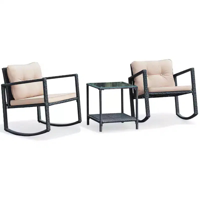 Costway Set da 3 Pezzi in Rattan per Esterni con Sedie a Dondolo Divano Imbottito Arredo Giardino