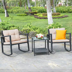 Costway Set da 3 Pezzi in Rattan per Esterni con Sedie a Dondolo Divano Imbottito Arredo Giardino