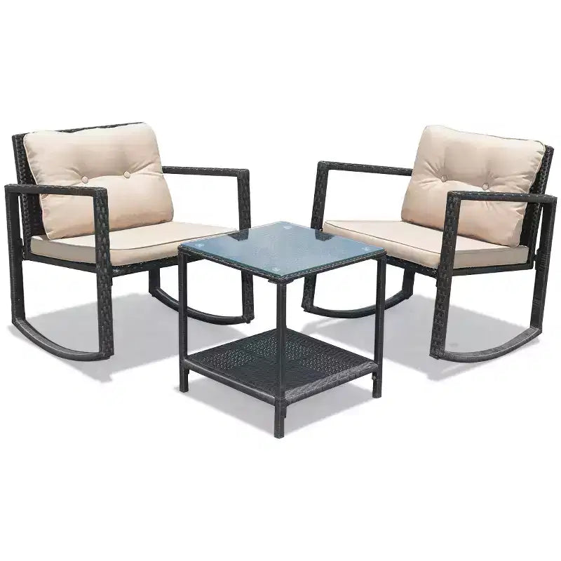 Costway Set da 3 Pezzi in Rattan per Esterni con Sedie a Dondolo Divano Imbottito Arredo Giardino