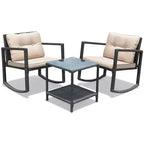 Costway Set da 3 Pezzi in Rattan per Esterni con Sedie a Dondolo Divano Imbottito Arredo Giardino
