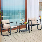 Costway Set da 3 Pezzi in Rattan per Esterni con Sedie a Dondolo Divano Imbottito Arredo Giardino