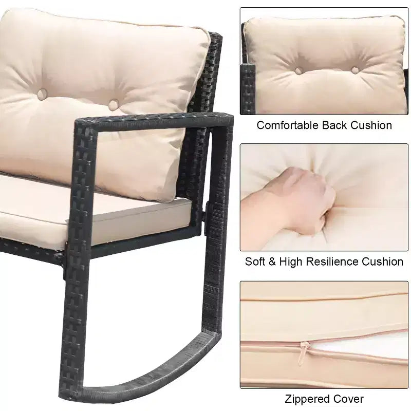 Costway Set da 3 Pezzi in Rattan per Esterni con Sedie a Dondolo Divano Imbottito Arredo Giardino