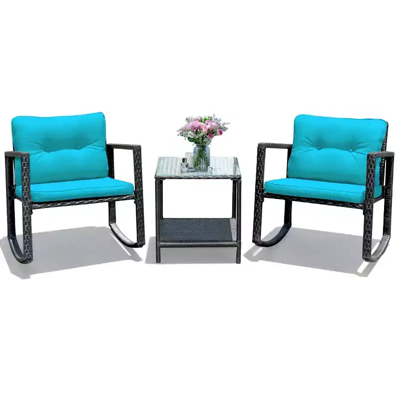 Costway Set Mobili da Giardino 3pz in Rattan, Sedie a Dondolo e Divano con Cuscini