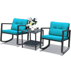 Costway Set Mobili da Giardino 3pz in Rattan, Sedie a Dondolo e Divano con Cuscini