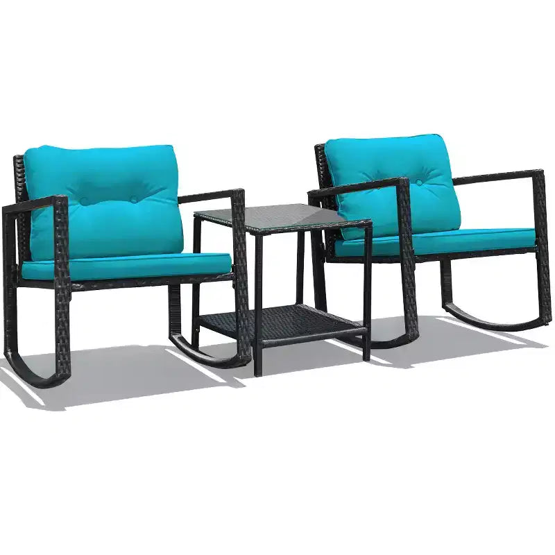 Costway Set Mobili da Giardino 3pz in Rattan, Sedie a Dondolo e Divano con Cuscini