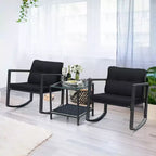 Costway Set Mobili da Giardino 3pz in Rattan, Sedie a Dondolo e Divano con Cuscini