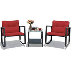 Costway Set Mobili da Giardino 3pz in Rattan, Sedie a Dondolo e Divano con Cuscini