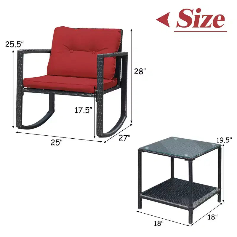 Costway Set Mobili da Giardino 3pz in Rattan, Sedie a Dondolo e Divano con Cuscini