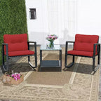 Costway Set Mobili da Giardino 3pz in Rattan, Sedie a Dondolo e Divano con Cuscini