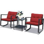 Costway Set Mobili da Giardino 3pz in Rattan, Sedie a Dondolo e Divano con Cuscini