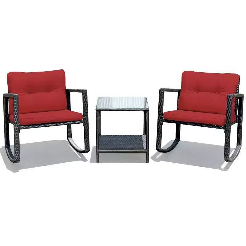 Costway Set Mobili da Giardino 3pz in Rattan, Sedie a Dondolo e Divano con Cuscini