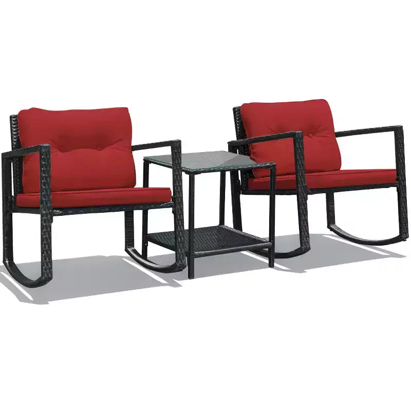 Costway Set Mobili da Giardino 3pz in Rattan, Sedie a Dondolo e Divano con Cuscini