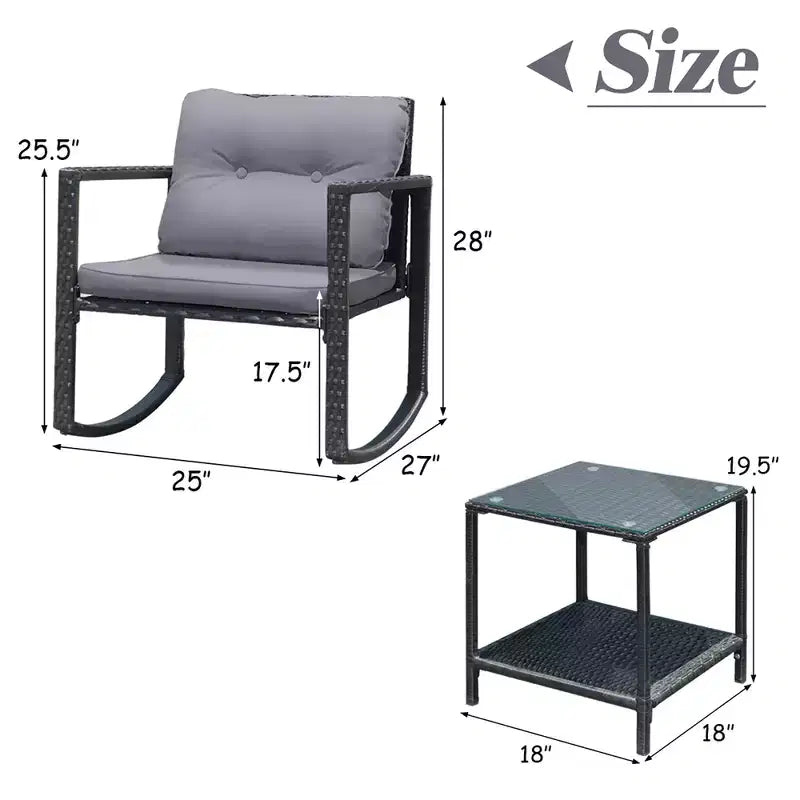 Costway Set Mobili da Giardino 3pz in Rattan, Sedie a Dondolo e Divano con Cuscini