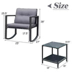 Costway Set Mobili da Giardino 3pz in Rattan, Sedie a Dondolo e Divano con Cuscini