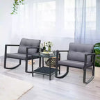 Costway Set Mobili da Giardino 3pz in Rattan, Sedie a Dondolo e Divano con Cuscini