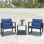 Costway Set Mobili da Giardino 3pz in Rattan, Sedie a Dondolo e Divano con Cuscini