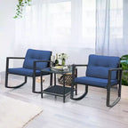 Costway Set Mobili da Giardino 3pz in Rattan, Sedie a Dondolo e Divano con Cuscini