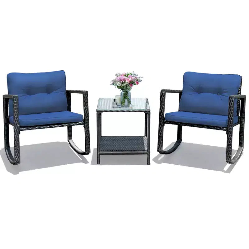Costway Set Mobili da Giardino 3pz in Rattan, Sedie a Dondolo e Divano con Cuscini