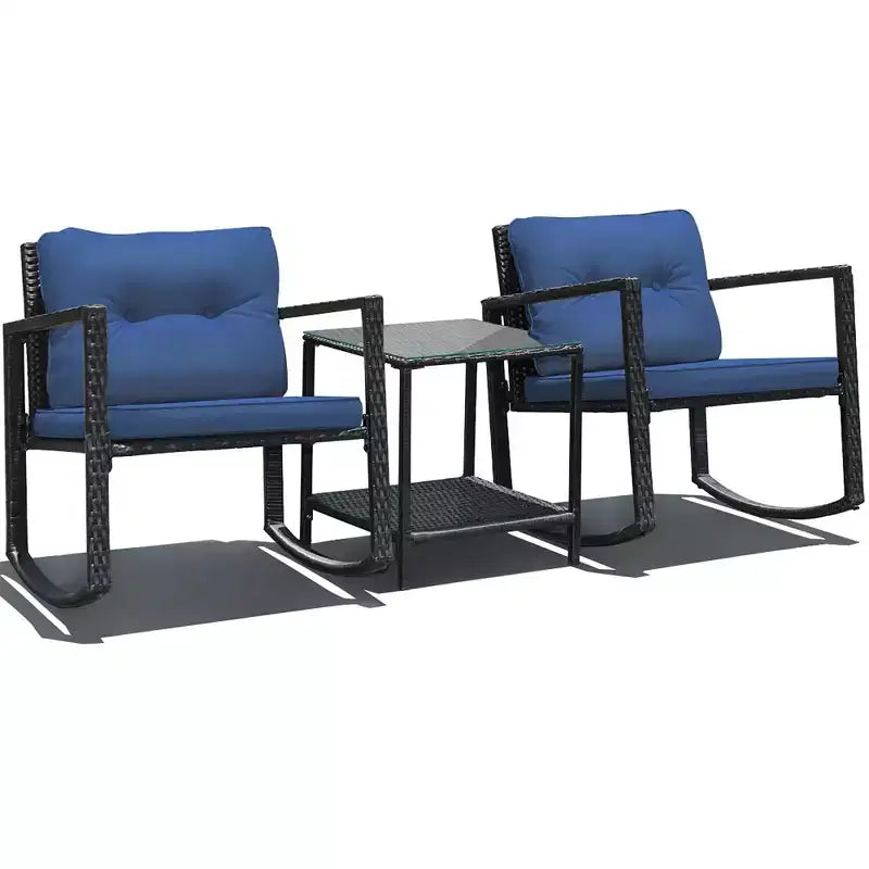 Costway Set Mobili da Giardino 3pz in Rattan, Sedie a Dondolo e Divano con Cuscini