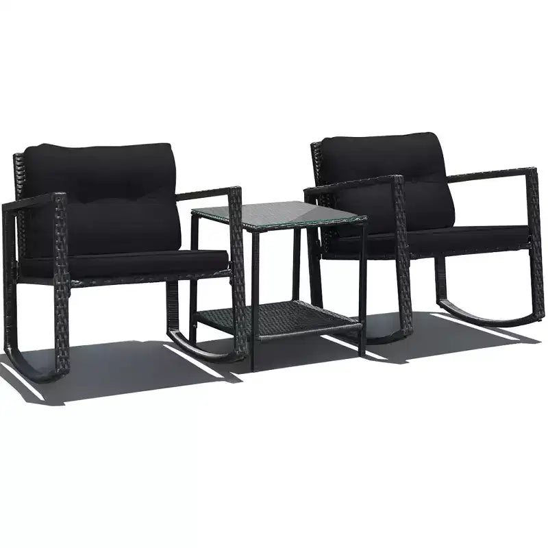 Costway Set Mobili da Giardino 3pz in Rattan, Sedie a Dondolo e Divano con Cuscini