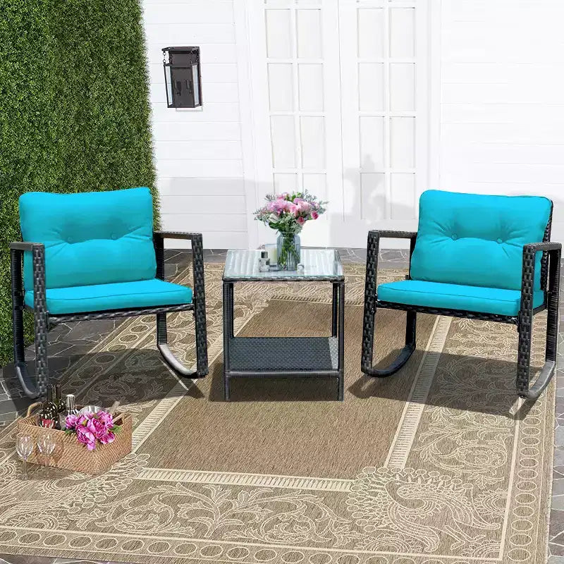 Ensemble de 3 meubles de patio en rotin Costway, fauteuils à bascule, canapé rembourré