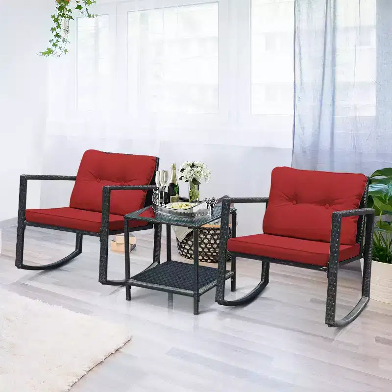 Ensemble de 3 meubles de patio en rotin Costway, fauteuils à bascule, canapé rembourré