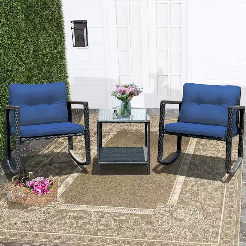 Ensemble de 3 meubles de patio en rotin Costway, fauteuils à bascule, canapé rembourré