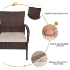 Set mobili da giardino in rattan Costway 4 pezzi, set da conversazione per esterni con tavolino da caffè e cuscini