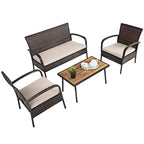 Set mobili da giardino in rattan Costway 4 pezzi, set da conversazione per esterni con tavolino da caffè e cuscini