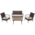 Set mobili da giardino in rattan Costway 4 pezzi, set da conversazione per esterni con tavolino da caffè e cuscini