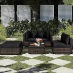 Costway Set 5 Pezzi Mobili da Esterno in Rattan per Patio, Divano Sezionale da Conversazione, Cuscino Turchese/Blu Marino/Nero