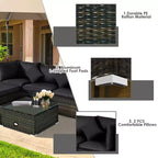 Costway Set 5 Pezzi Mobili da Esterno in Rattan per Patio, Divano Sezionale da Conversazione, Cuscino Turchese/Blu Marino/Nero