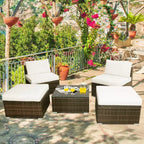 Costway Salon de Jardin 5 Pièces en Résine Tressée avec Canapé sans Accoudoirs Ottoman et Coussins